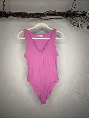 Zara Sleeveless Ribbed One-Piece Bodysuit in Bright Pink